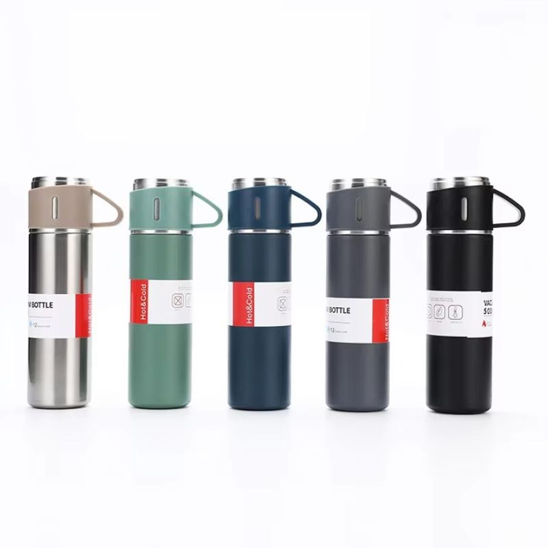 Premium Vacuum Insulated Bottle & Mug Gift Set – Stainless Steel Thermos with 3 Interchangeable Lids