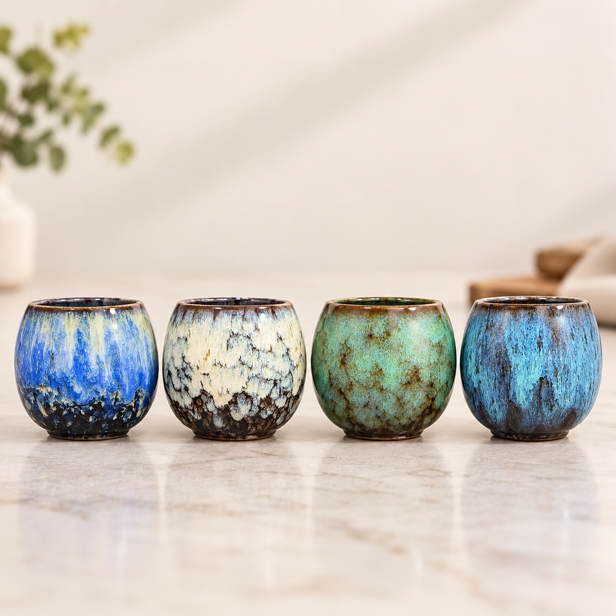 Japanese-Style Ceramic Espresso Cups Set of 4 – 90ml Kiln-Fired Cups
