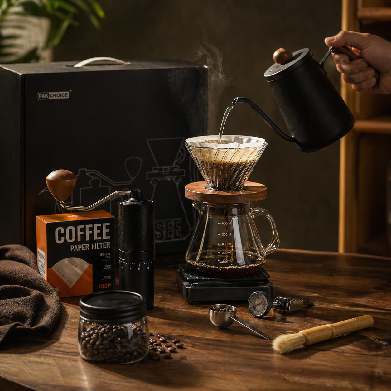 All-in-One Pour Over Coffee Kit – Portable Premium Set with Grinder & Gooseneck Kettle