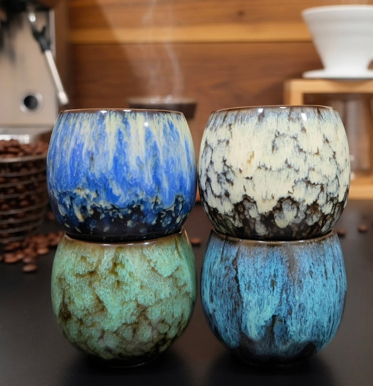 Japanese-Style Ceramic Espresso Cups Set of 4 – 90ml Kiln-Fired Cups