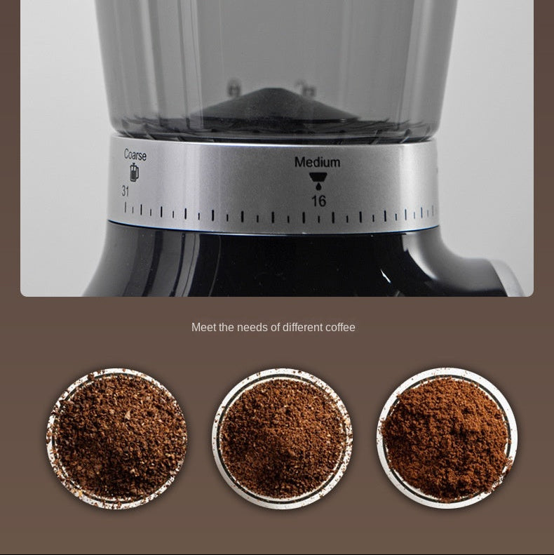 Italian Stainless Steel Electric Coffee Grinder – Portable Conical Burr Design with Adjustable Grind Settings & Digital LED Panel