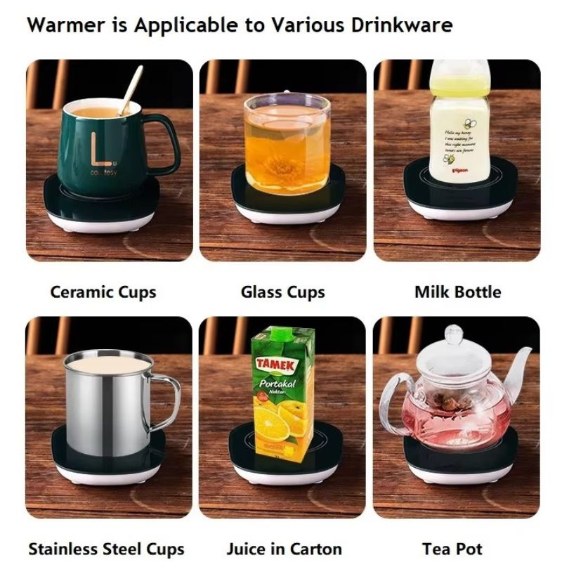 Smart Temperature Control Coffee Cup Warmer & Cup  – Adjustable Heating Pad for Mugs & Beverages - White