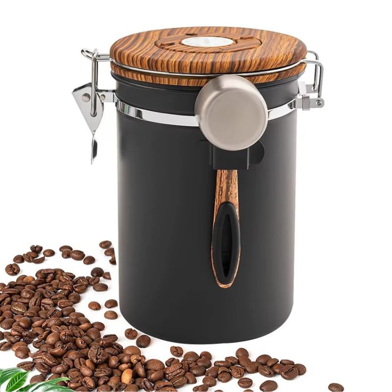Stainless Steel Airtight Coffee Canister with Date Tracker – 1.8L Gunmetal Black Storage Container
