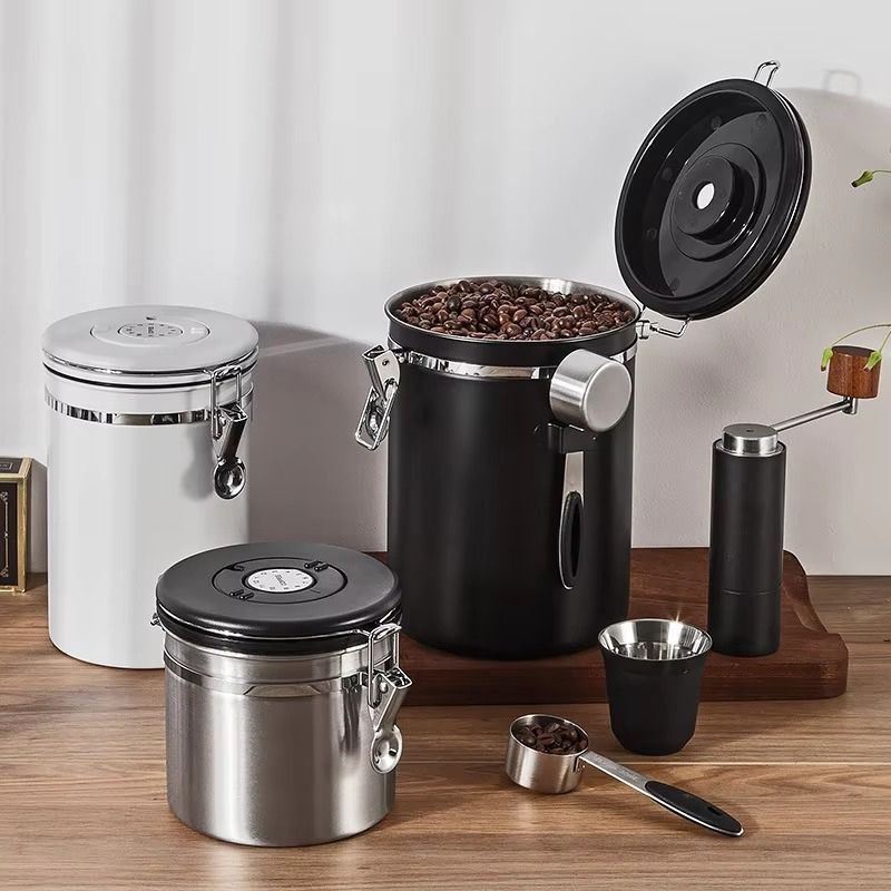 Stainless Steel Airtight Coffee Canister with Date Tracker – 1.8L Gunmetal Black Storage Container